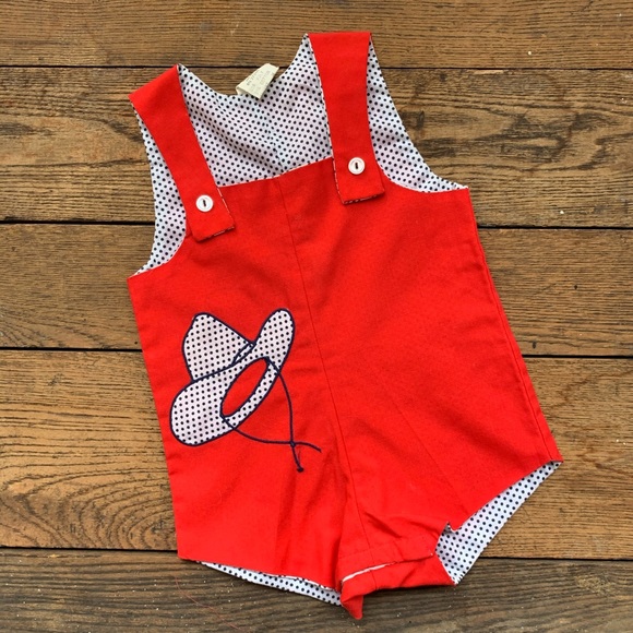 Vintage Baby Cowboy Hat Polka Dot One Piece - Picture 1 of 5